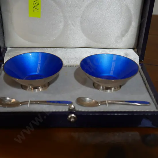 Sterling silver and enamel open salts