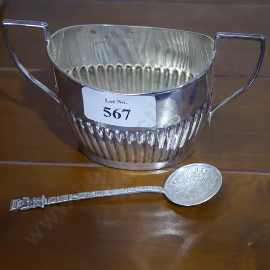 Sterling silver sugar bowl and spoon