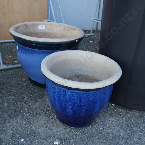 Two blue plant pots