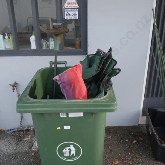 Wheelie bin, camp chairs etc
