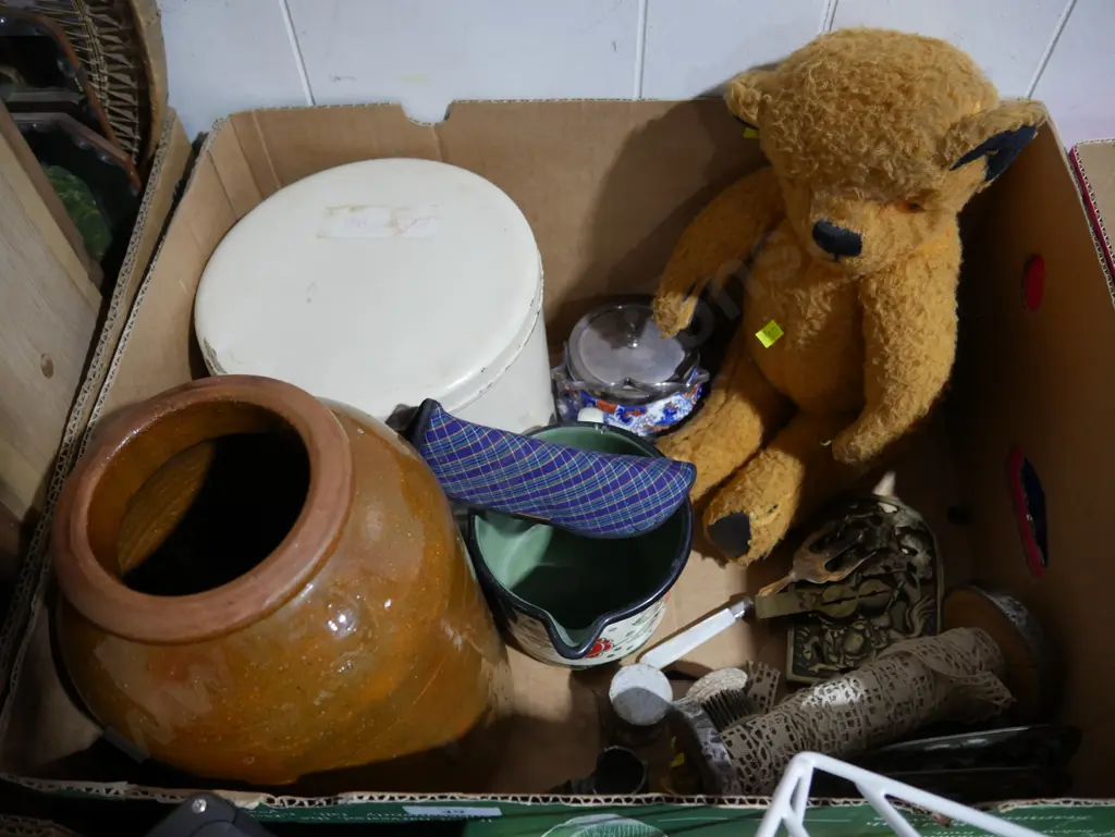 Teddy bear, pottery crock etc Image 1++