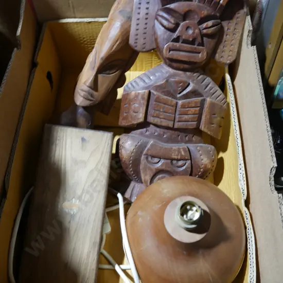 Wooden carvings, wood table lamp