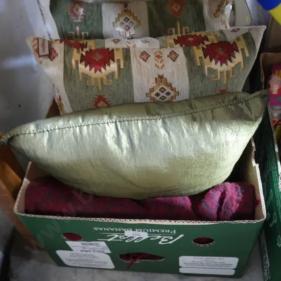 Box of pillows, blanket etc