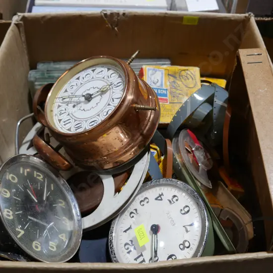 Box of clocks etc