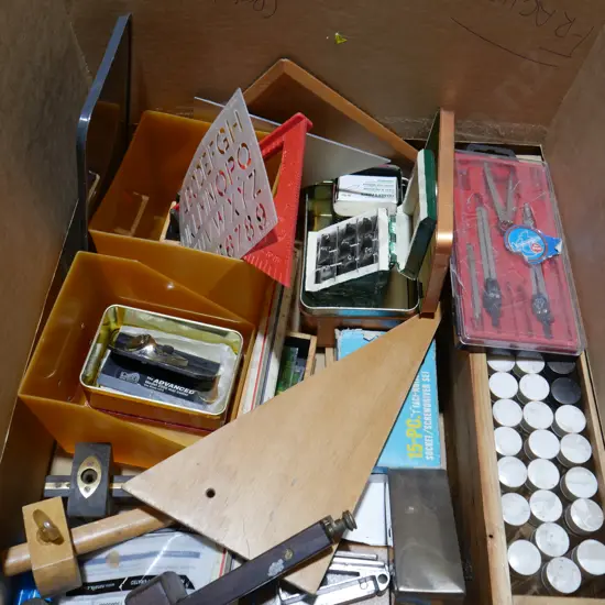 Ruller, number stamps comma socket screwdriver set etc