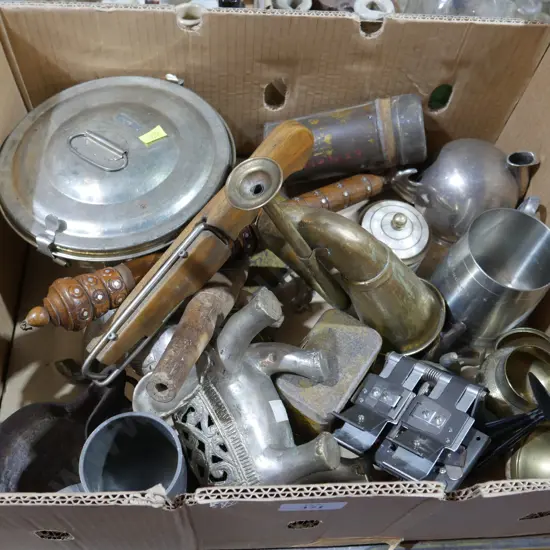 Metal elephants, assorted metal ware