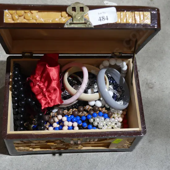 Costume jewellery in wooden box