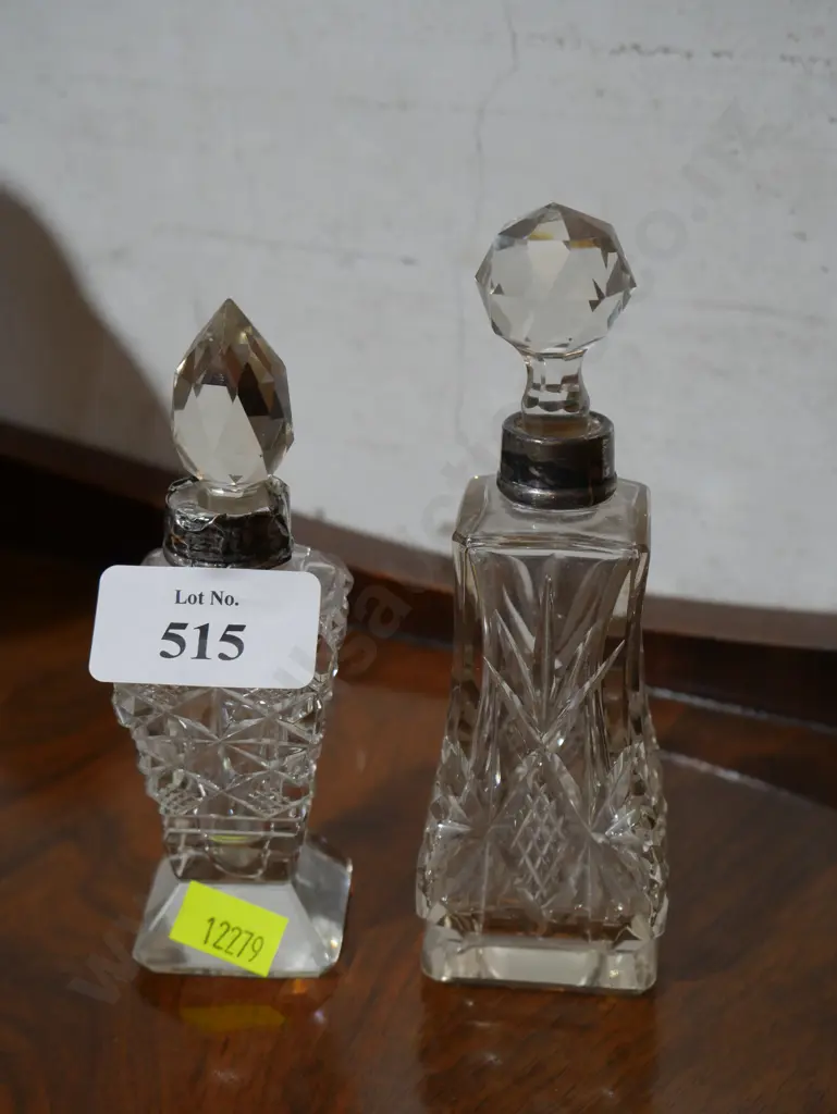 Two cut Crystal with Stirling collar scent bottles Image 1++
