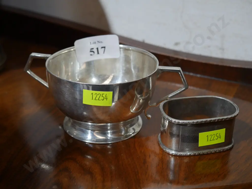 Sterling silver sugar bowl and serviette ring Image 1++