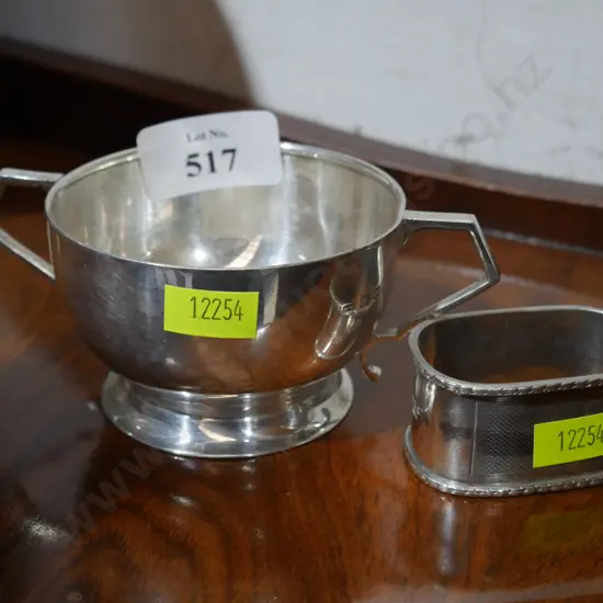 Sterling silver sugar bowl and serviette ring