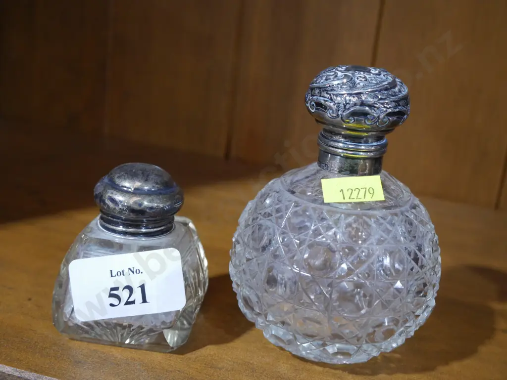 2 cut Crystal with sterling silver top sent bottles Image 1++