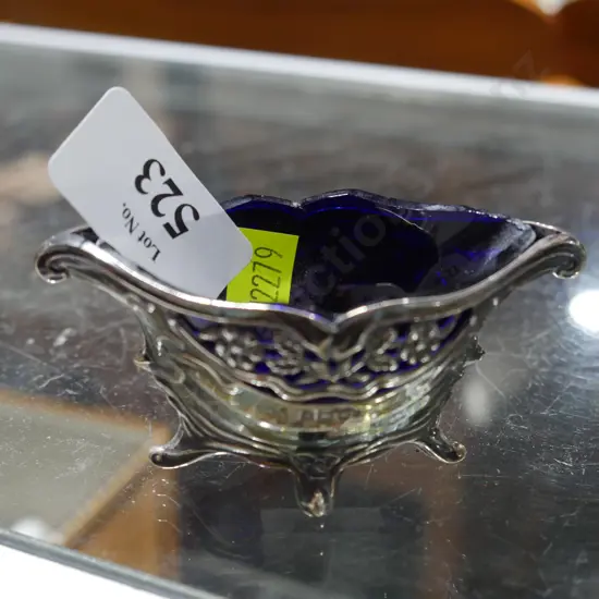 Sterling silver with glass liner, open salt
