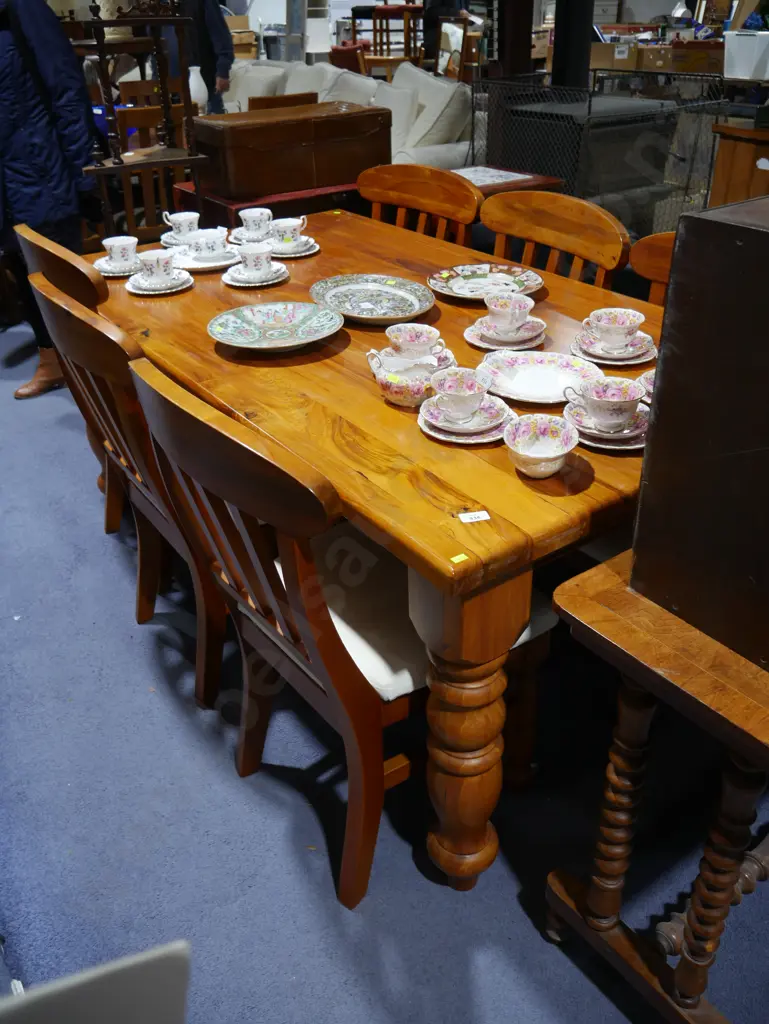 Solid wood dining table and six chairs Image 1++