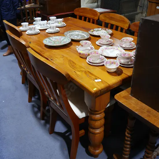 Solid wood dining table and six chairs