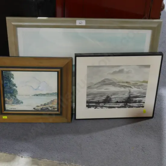 Three framed artworks
