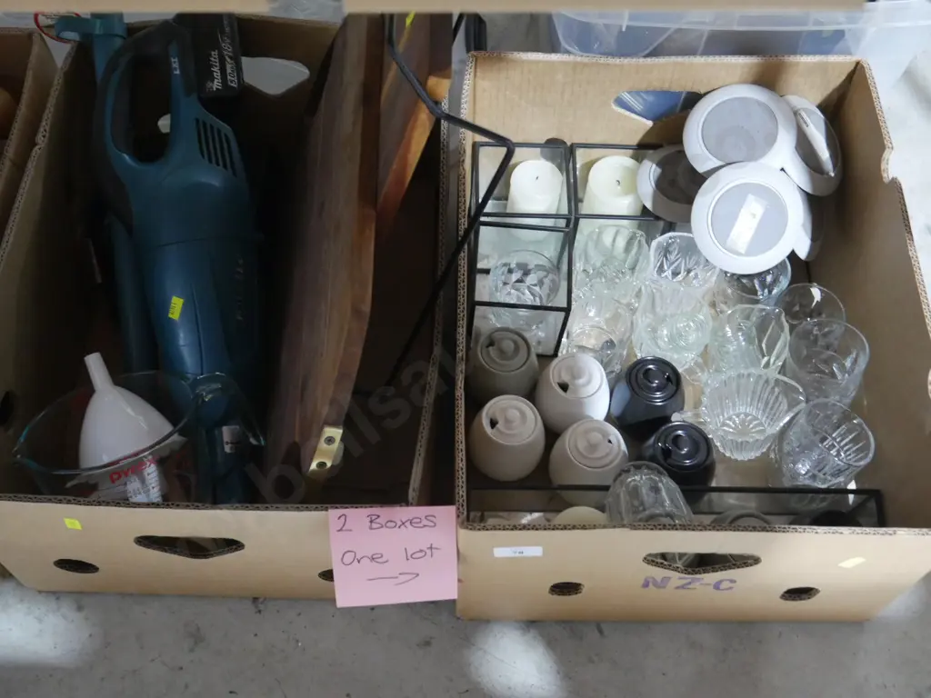 Two boxes of glassware, Dustbuster etc Image 1++