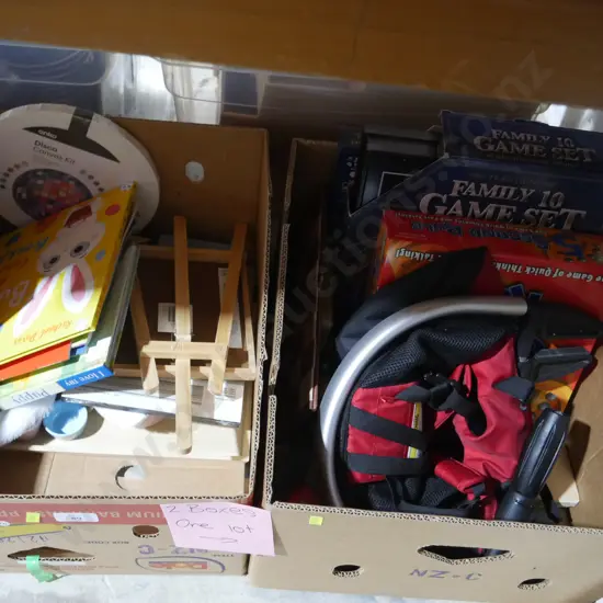 Two boxes of games, books etc