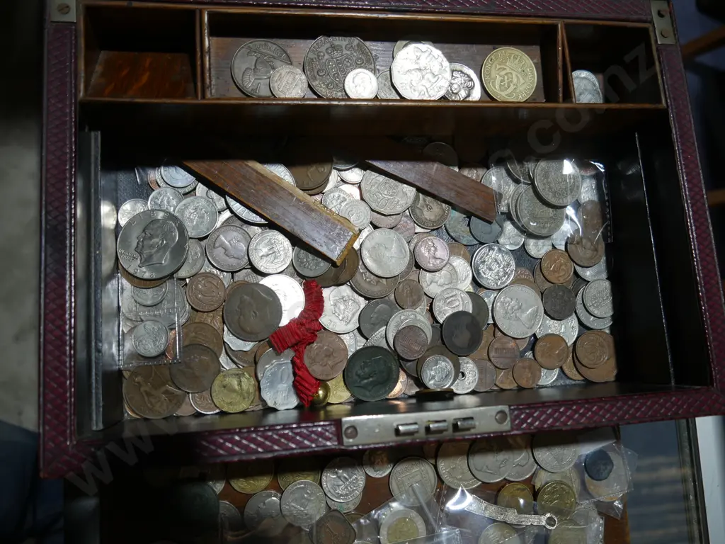 Assorted coins and writing box Image 1++
