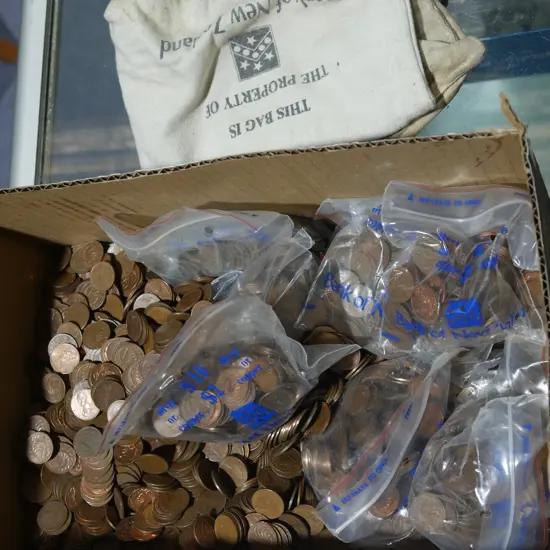 Box of assorted coins