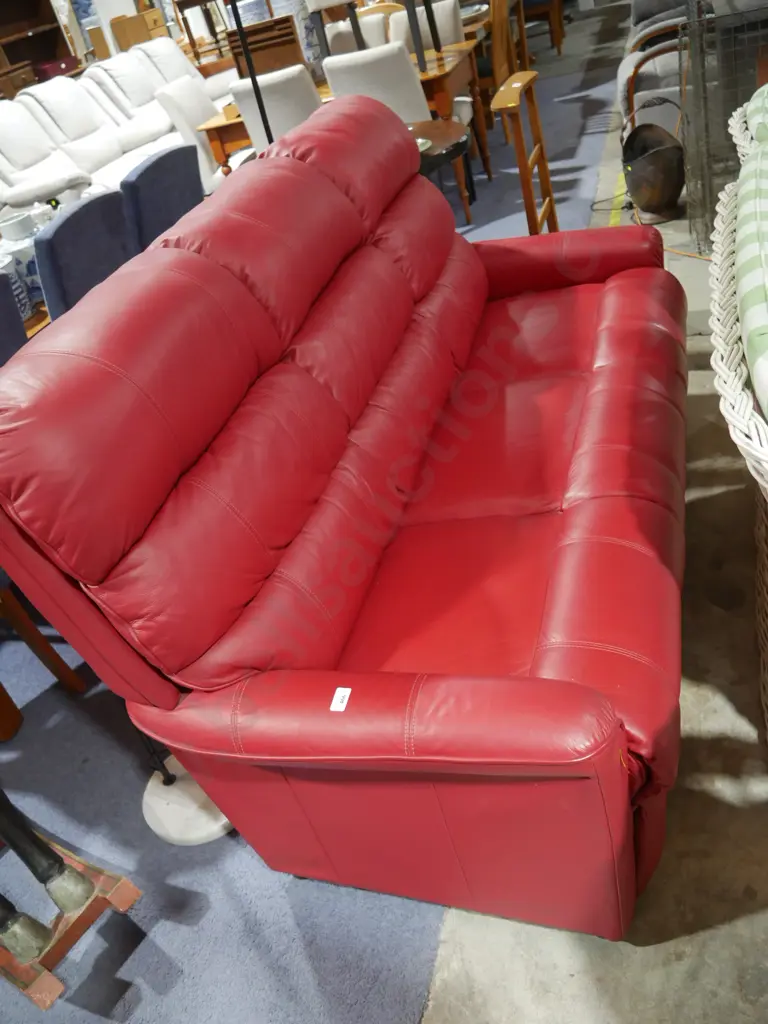 Red leather3-person sofa Image 1++