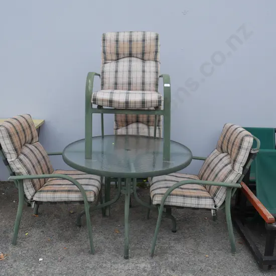 Glass outdoor table and four chairs