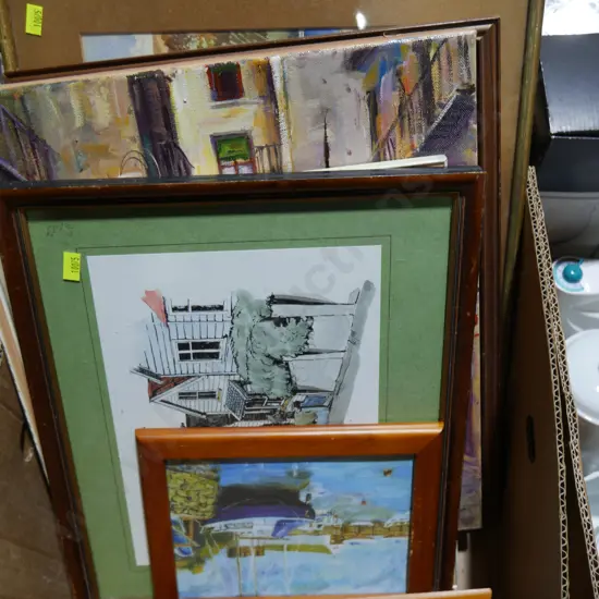 Box of assorted artworks