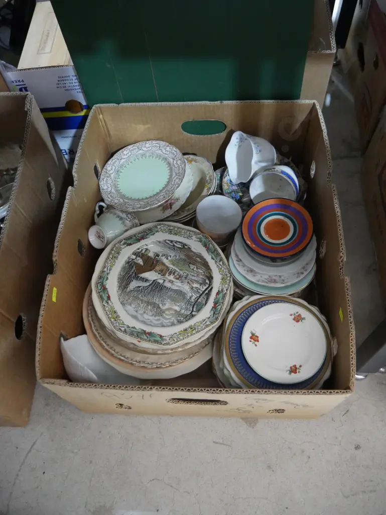 Three boxes of glassware, ornaments, plates etc Image 1++