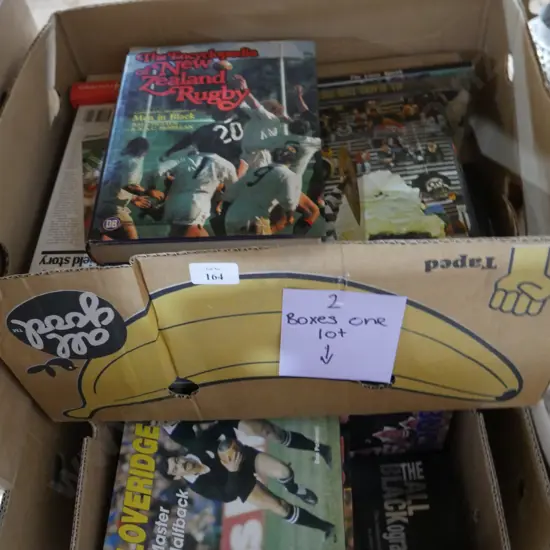 Two boxes of rugby books