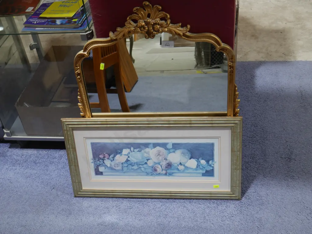 Gilt framed mirror and artwork Image 1++