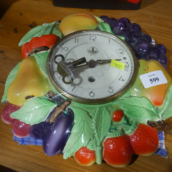 German porcelain fruit wall clock