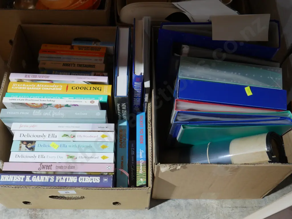 2 boxes, books, clear files etc Image 1++