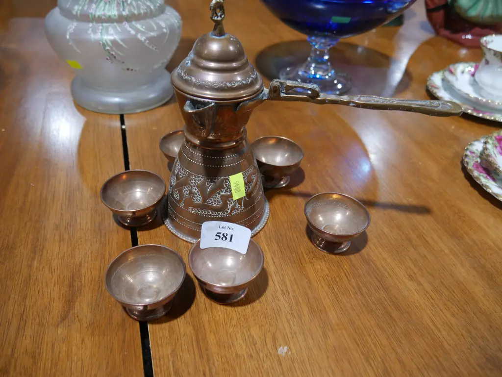 Brass Turkish coffee pot and cups Image 1++
