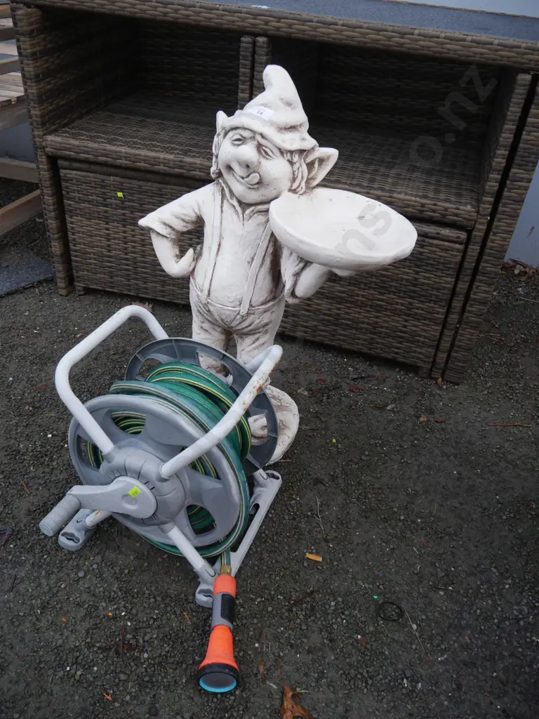 Hose reel and gnome bird bath Image 1++