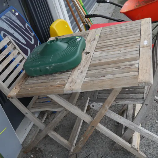 Folding outdoor wooden table and 2 chairs