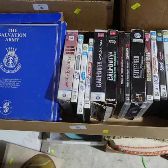 Salvation army commemorative plate, PC game discs