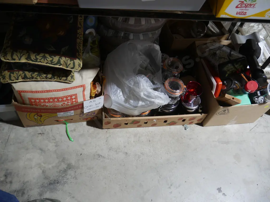 5 boxes of cushions, Mikasa dinnerware, kitchenware etc Image 1++