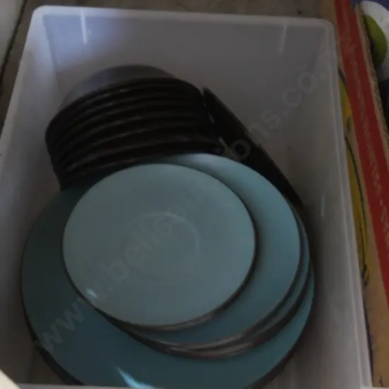 5 boxes of cushions, Mikasa dinnerware, kitchenware etc