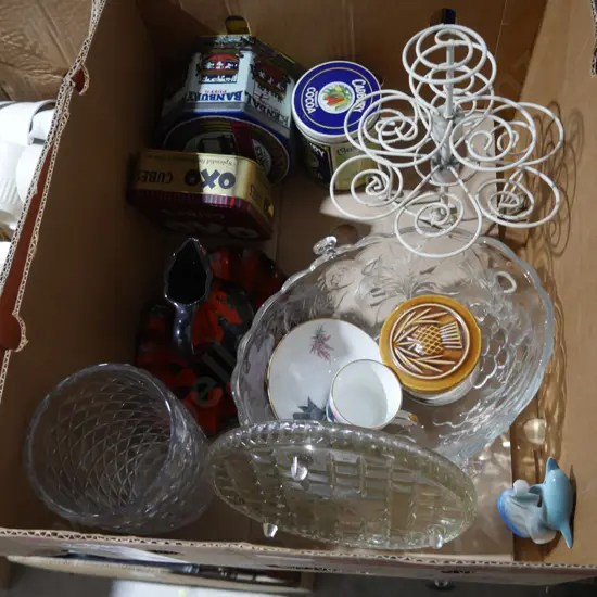 Glassware, tins etc