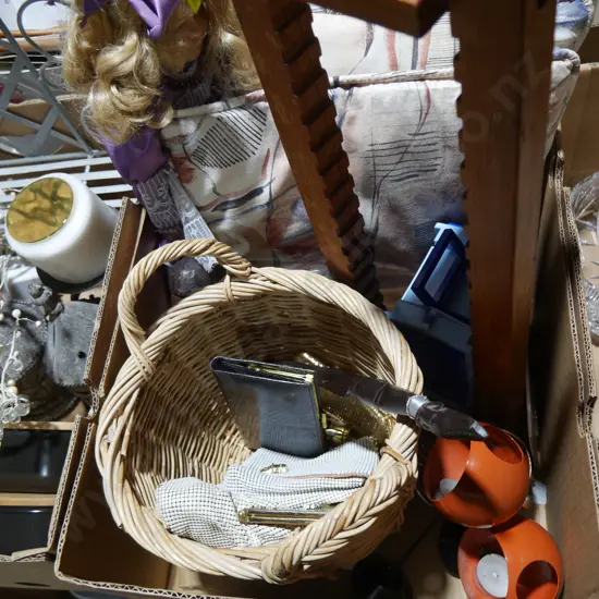 CD rack, cane basket, doll etc