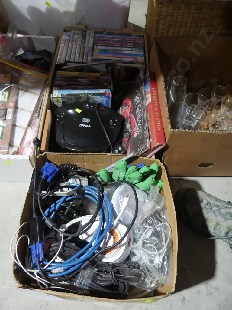 Two boxes of DVDs, electrical cables etc Image 1++