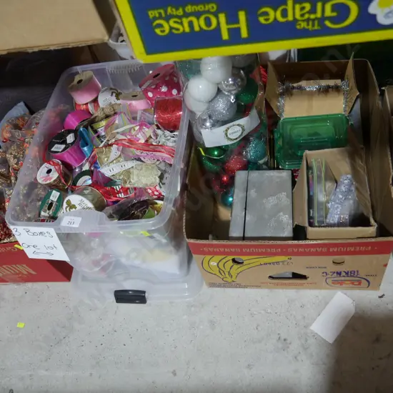 Three boxes of Christmas decorations, craft items etc