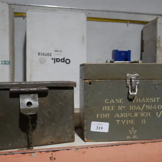 Metal and wooden storage boxes