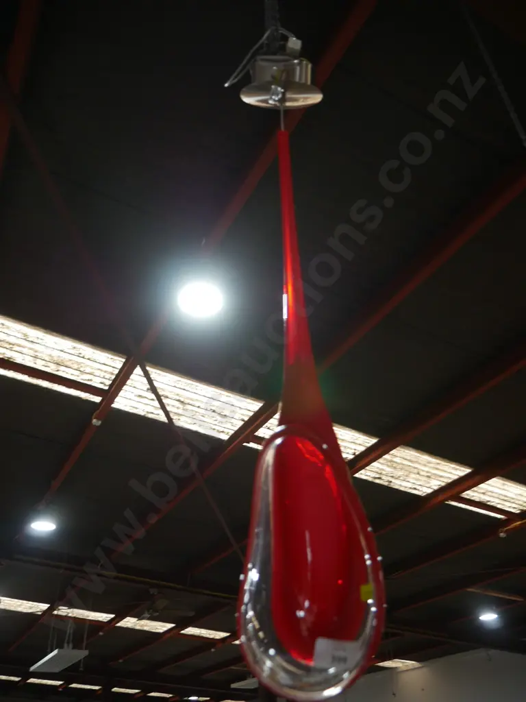 2 red glass pendant lights Image 1++