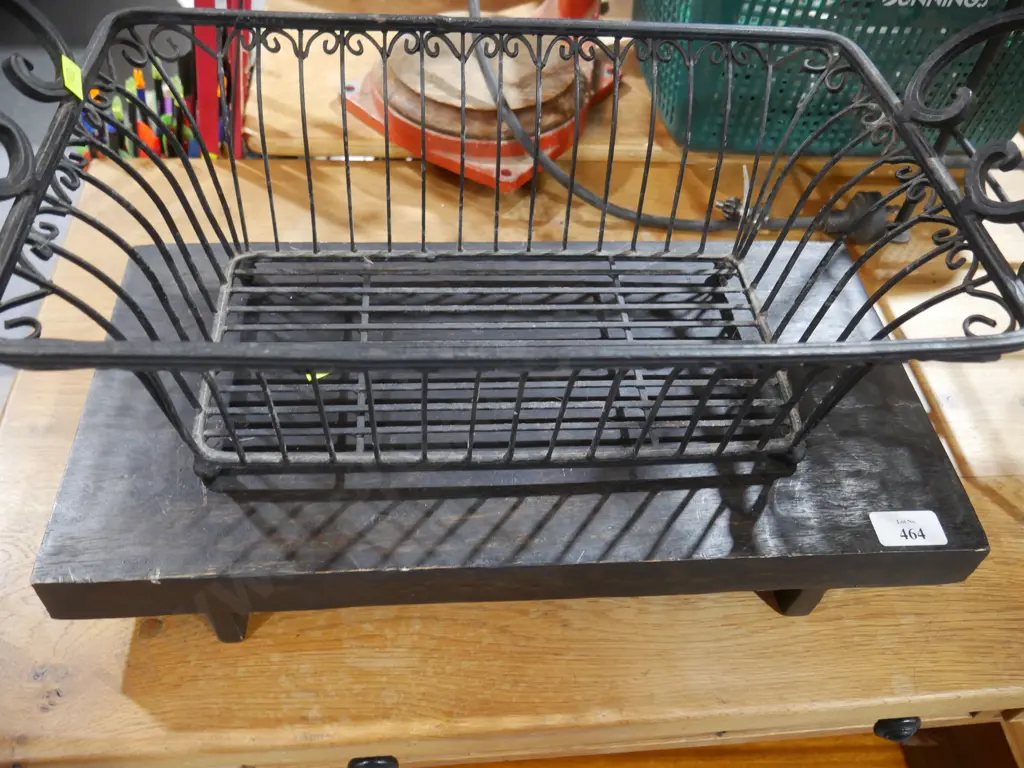 Wrought iron basket and wooden stand Image 1++