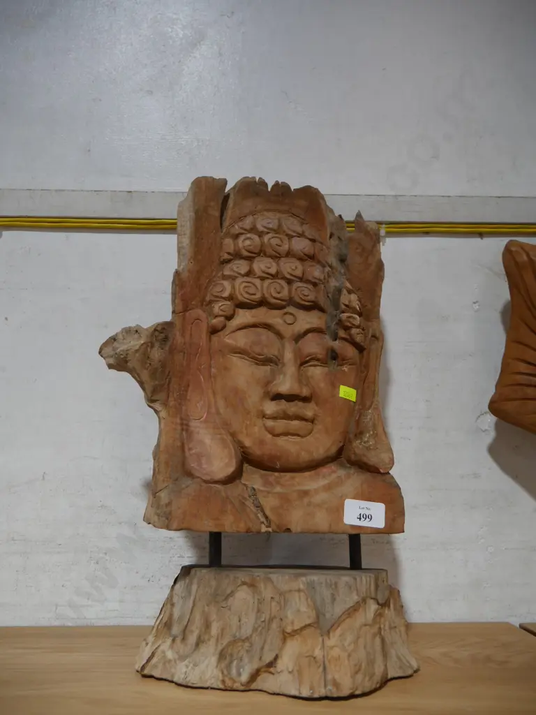 Wooden Buddha head sculpture Image 1++