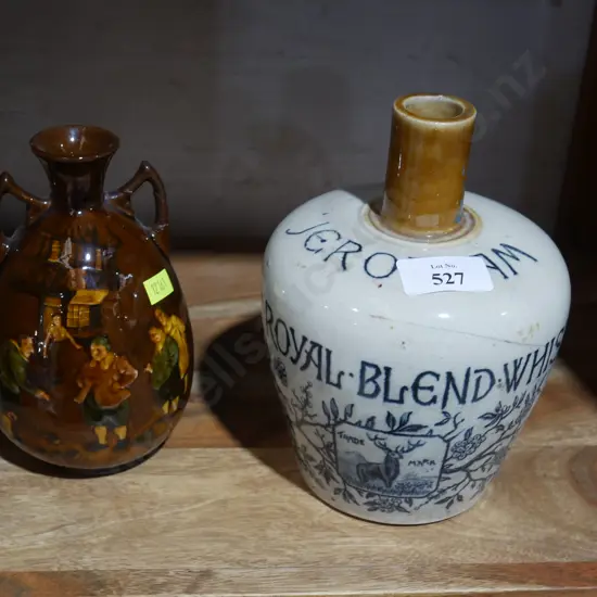 Jeroboam pottery whisky bottle and Royal Doulton vase