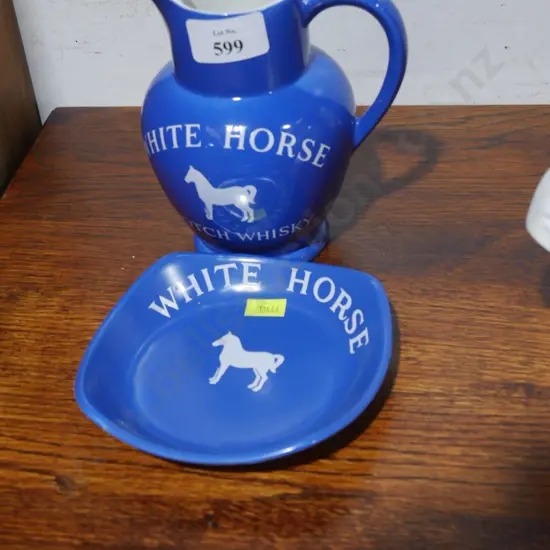 White horse whiskey jug and dish