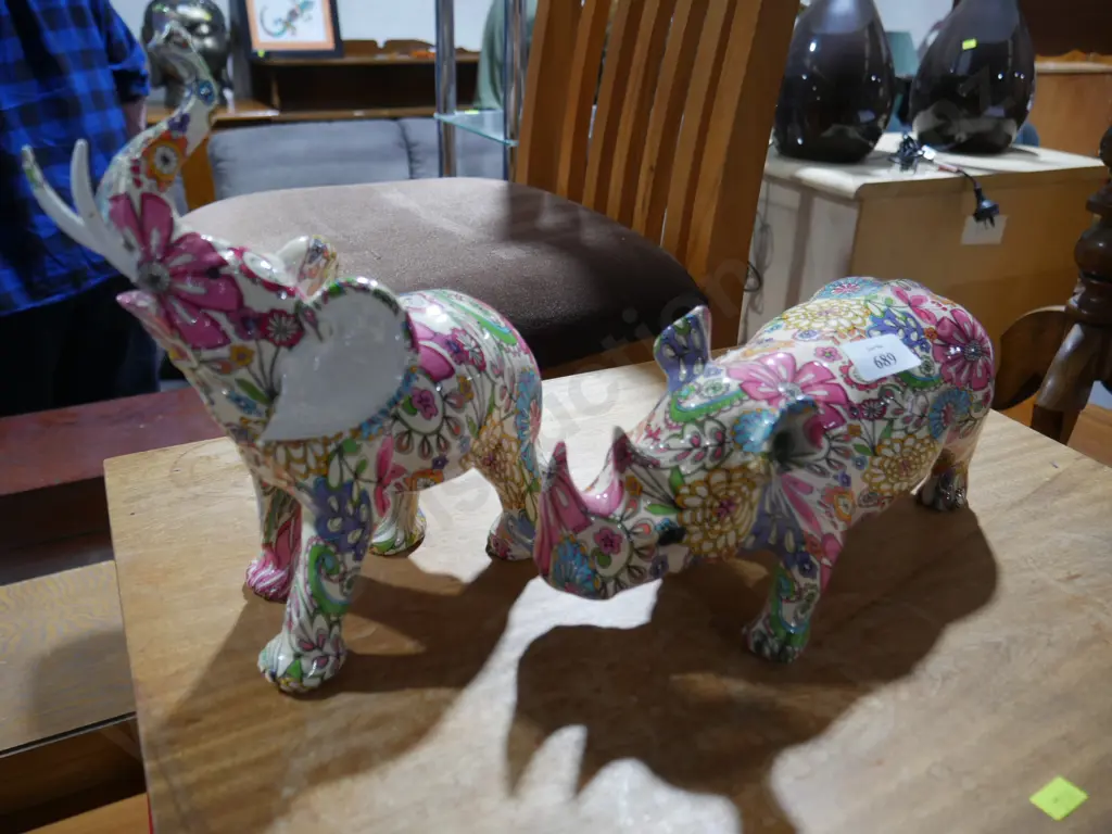 Floral rhino and elephant figurines Image 1++