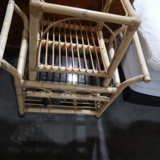 Cane glass top side tables
