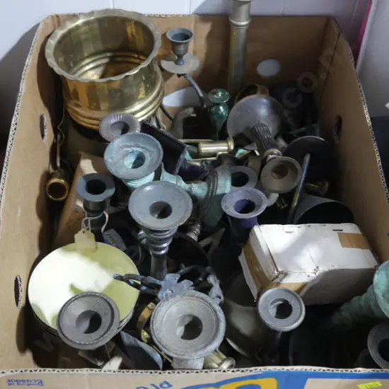 Box of assorted candle holders